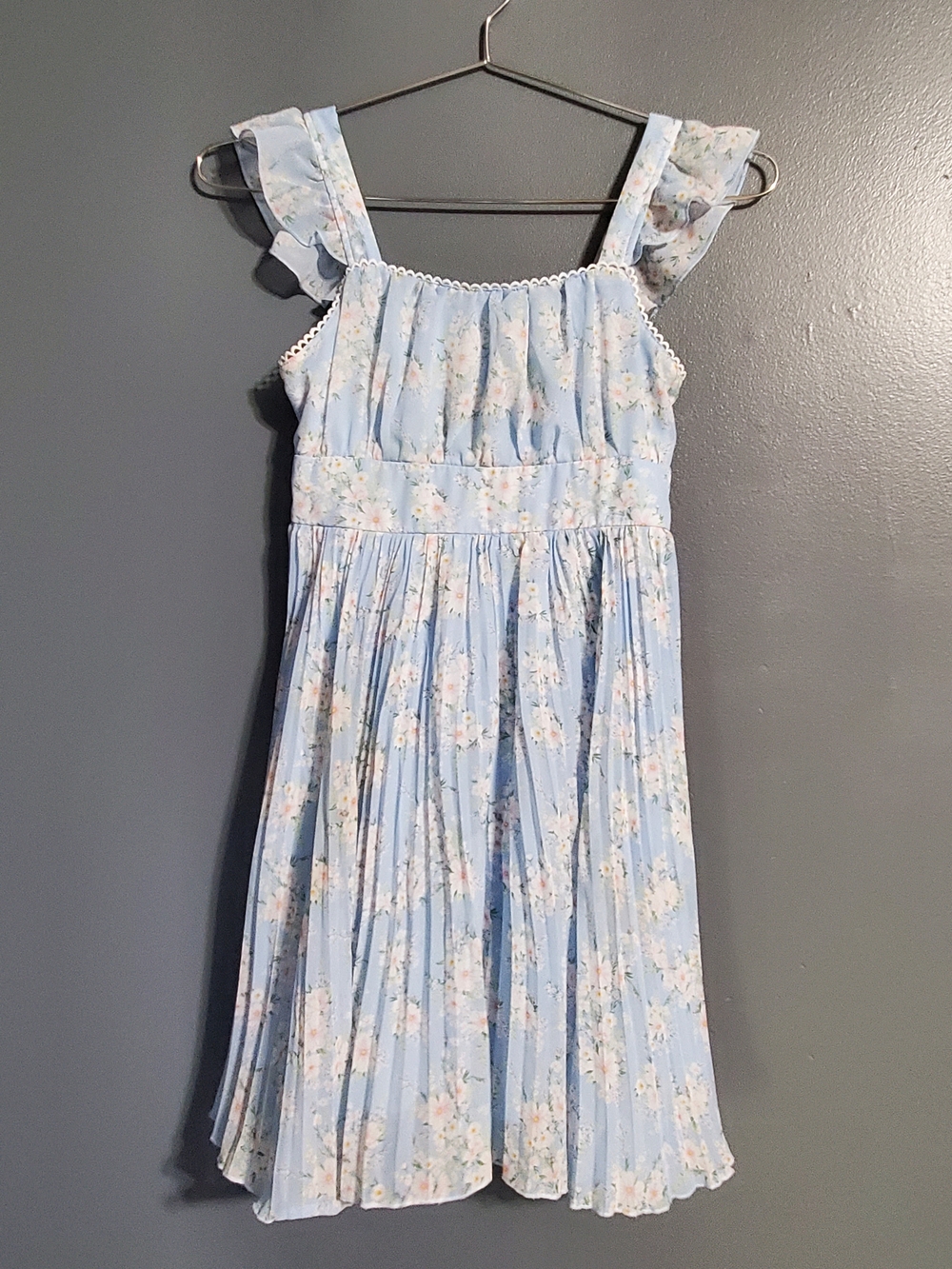 Trixxi Girl Blue Floral Ruffle-Strap Pleated Dress Size 12